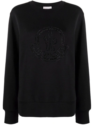 Moncler Rhinestone-embellished Logo Sweatshirt In Black