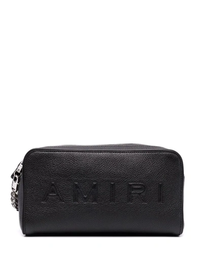 Amiri Logo-embossed Grained-leather Wash Bag In Black