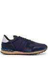 Valentino Garavani Men Blue Fabric And Suede Rockrunner Camouflage Sneakers In Blue