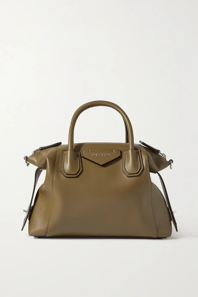Givenchy 313-dark Khaki Antigona Soft Small Leather Shoulder Bag In Green