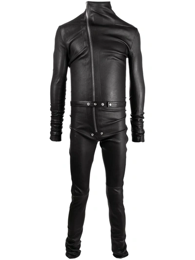 Rick Owens Tight Stretch Leather Zip Jumpsuit In Black