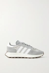 ADIDAS ORIGINALS RETROPY E5 RIPSTOP, SUEDE AND LEATHER SNEAKERS