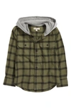 Tucker + Tate Kids' Hooded Button-up Shirt In Green Lichen Plaid