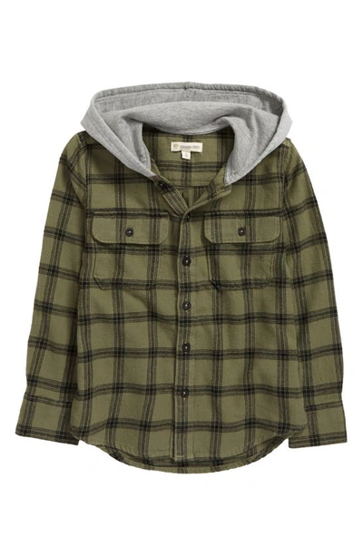 Tucker + Tate Kids' Hooded Button-up Shirt In Green Lichen Plaid