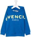 Givenchy Kids' Logo Print Cotton Sweatshirt Hoodie In Blue