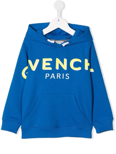 Givenchy Kids' Logo Print Cotton Sweatshirt Hoodie In Blue