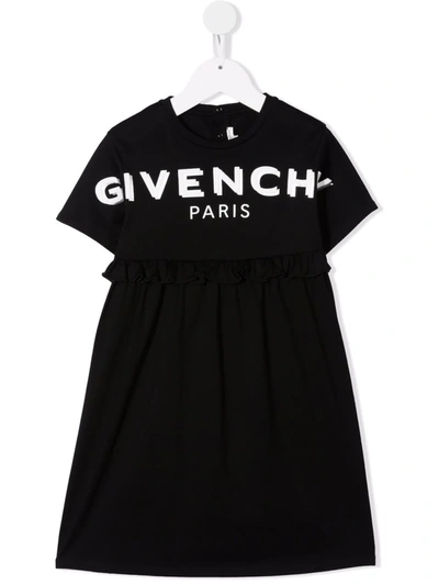 Givenchy Kids' Logo印花t恤式连衣裙 In Black