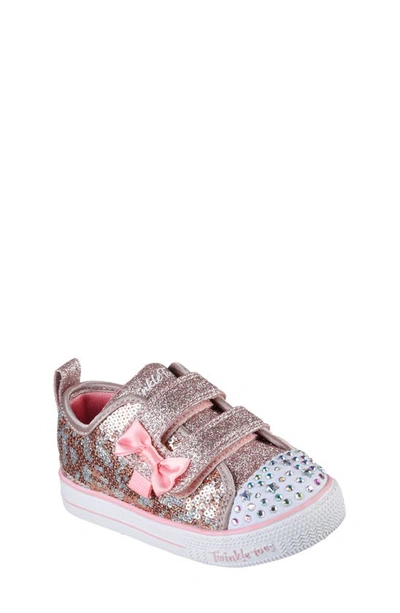 Skechers Twinkle Toes Shuffle Lite Sequins 'n Shine Light-up Sneaker In Rose Gold