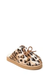 Minnetonka Kids' Mini Flurry Faux Fur Scuff Slipper In Cinnamon Animal Print