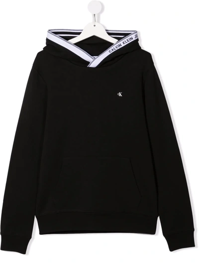 Calvin Klein Kids' Logo-print Organic Cotton Hoodie In Black