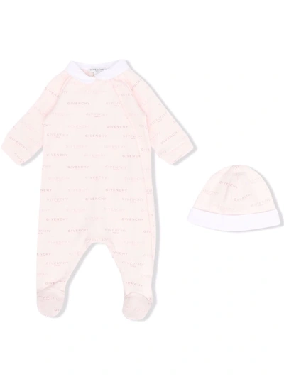 Givenchy Babies' Logo-print Short-sleeved Romper In Pink