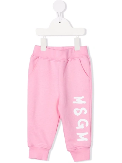 Msgm Babies' Logo-print Slip-on Track Trousers In Pink
