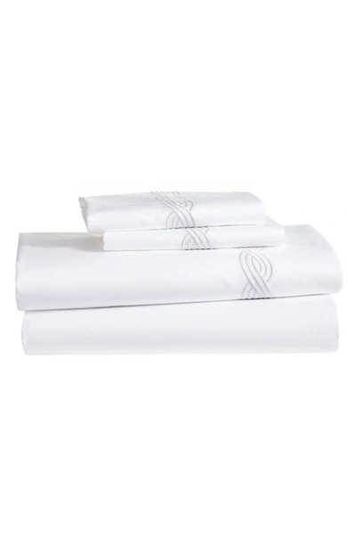 Matouk Triple Chain 350 Thread Count Sheet Set In White/ Silver
