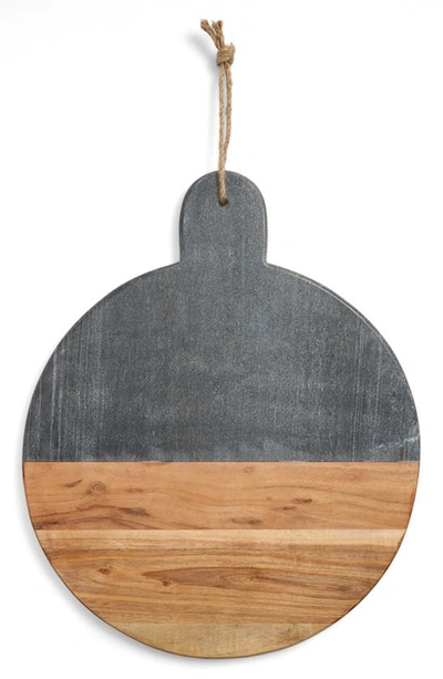 Nordstrom At Home Round Marble & Acacia Wood Serving Board In Ebony