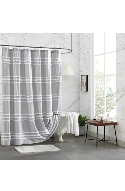 Dkny Chenille Stripe Shower Curtain In Grey