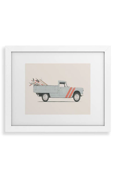 Deny Designs Surfboard Pick Up Van Framed Art Print In White Frame 18x24