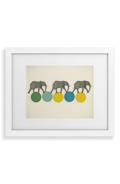 Deny Designs Traveling Elephants Framed Wall Art In White Frame 16x20