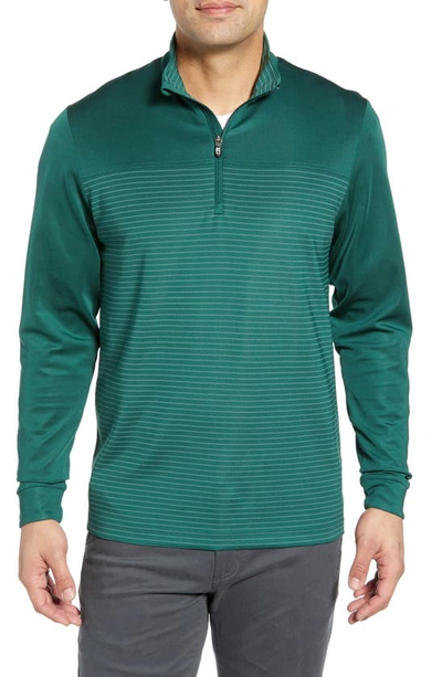 Cutter & Buck Traverse Regular Fit Stripe Quarter Zip Pullover In Hunter