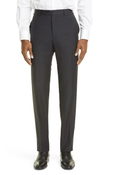 Canali D7 Textured Wool Trousers In Charcoal