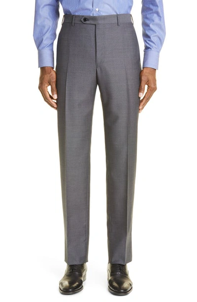 Canali Flat Front Wool Trousers In Grey