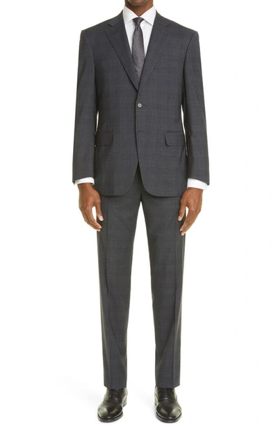 Canali Sienna Plaid Stretch Wool Suit In Grey