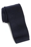 Hugo Boss Knit Cotton Tie In Dark Blue
