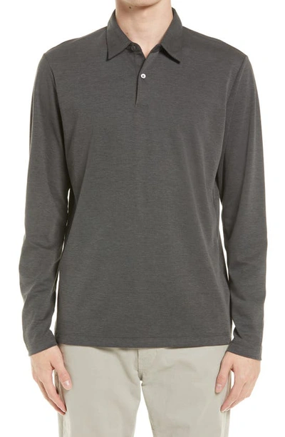 Theory Bron L.current Long Sleeve Piqué Polo In Sidewalk/ Black