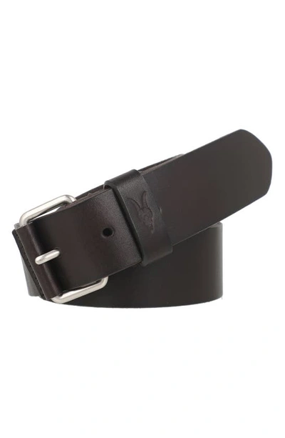 Allsaints Ramskull Leather Belt In Bitter Brown Dull Nickle