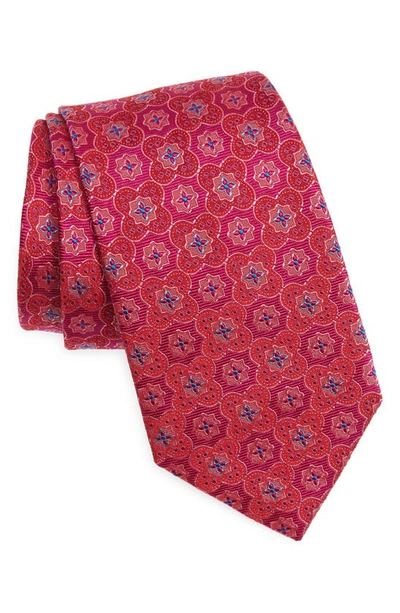 David Donahue Medallion Silk Tie In Pink