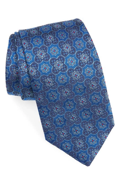 David Donahue Medallion Silk Tie In Blue