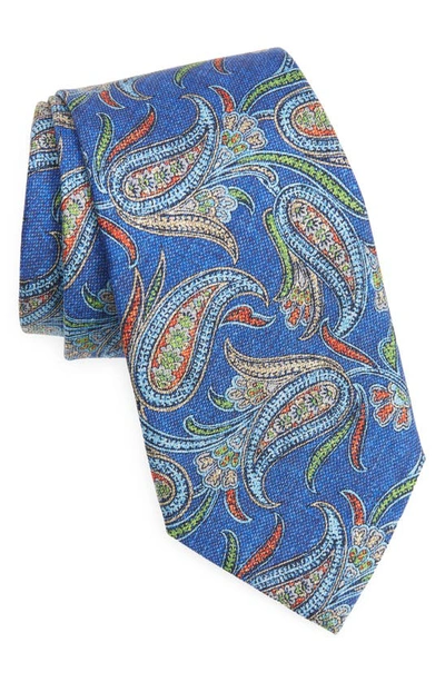 David Donahue Paisley Silk Tie In Blue