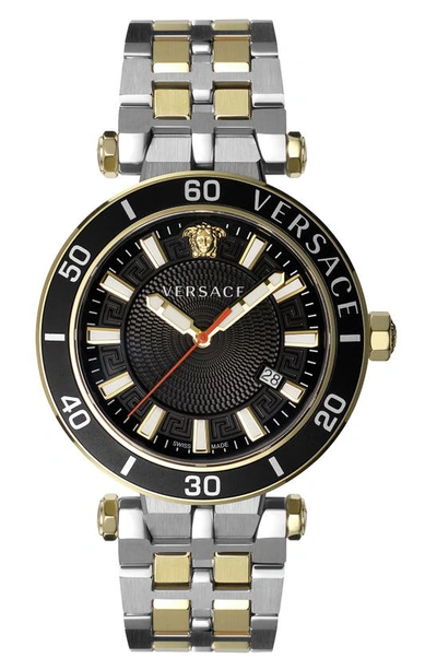 Versace Men's 43mm Greca Sport Yellow Goldplated Stainless Steel Bracelet Watch In Black