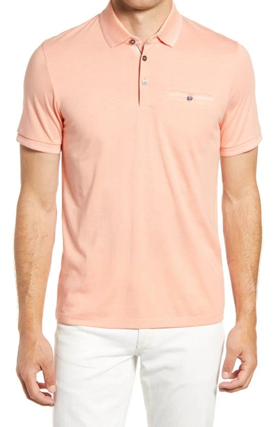 Ted Baker Tortila Slim Fit Tipped Pocket Polo In Coral