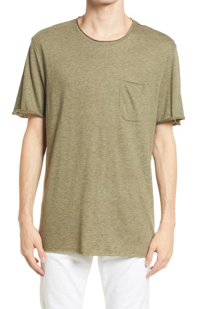 Selected Homme Brook Raw Edge T-shirt In Olive Melange