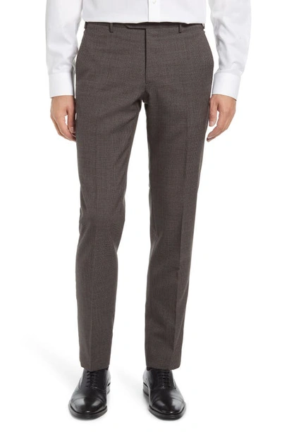 Zanella Parker Flat Front Check Wool Pants In Dk. Brown