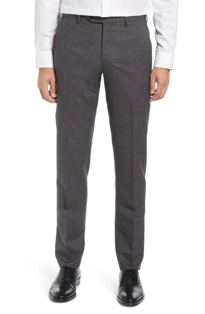 Zanella Parker Flat Front Check Wool Pants In Dark Grey