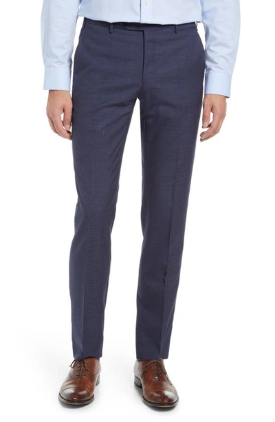 Zanella Parker Plaid Flat Front Wool Pants In Navy