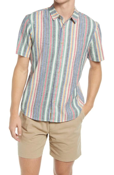 Marine Layer Stripe Short Sleeve Hemp Blend Button-up Shirt In Multi Stripe