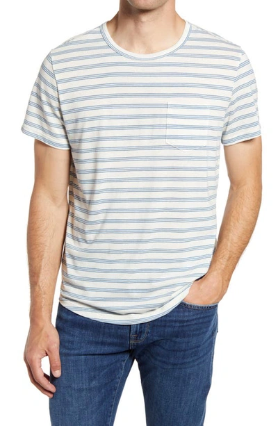 Marine Layer Saddle Hem Pocket T-shirt In White/ Blue Stripe