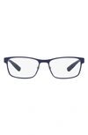 Prada 55mm Rectangular Optical Glasses In Blue Rubber