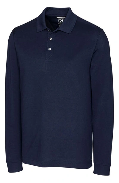 Cutter & Buck Long Sleeve Pique Performance Polo In Liberty Navy