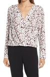 Halogenr Halogen Cross Front Blouse In Ivory- Grey Blooms