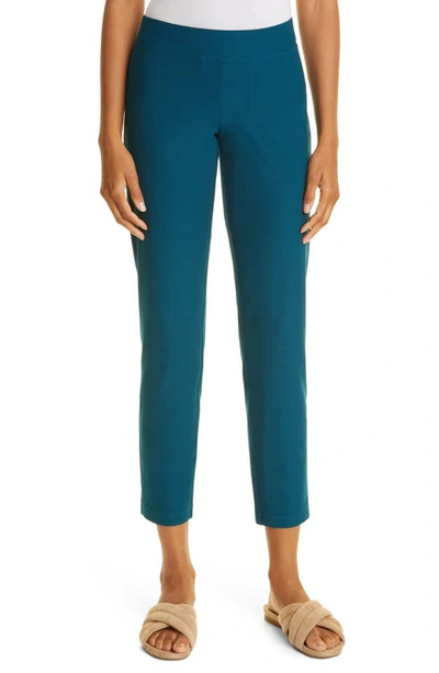 Eileen Fisher Stretch Crepe Slim Ankle Pants In Blue Spruce