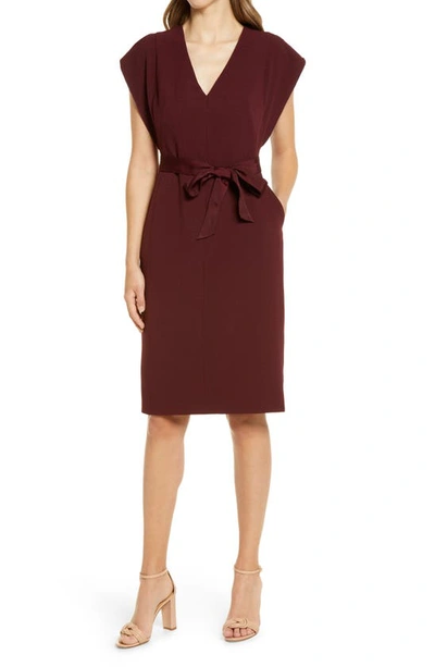 Eliza J Ruffle Sleeve Sheath Dress In Wine