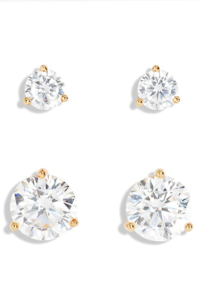 Nordstrom Set Of 2 Cubic Zirconia Stud Earrings In Clear- Gold