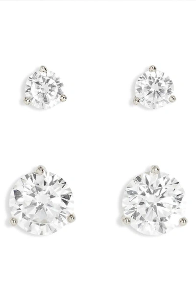 Nordstrom Set Of 2 Cubic Zirconia Stud Earrings In Clear- Silver