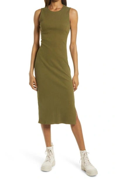 Treasure & Bond Rib Cutout Cotton Stretch Midi Dress In Olive Dark