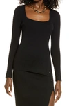 Open Edit Square Neck Ribbed Sweater In Black