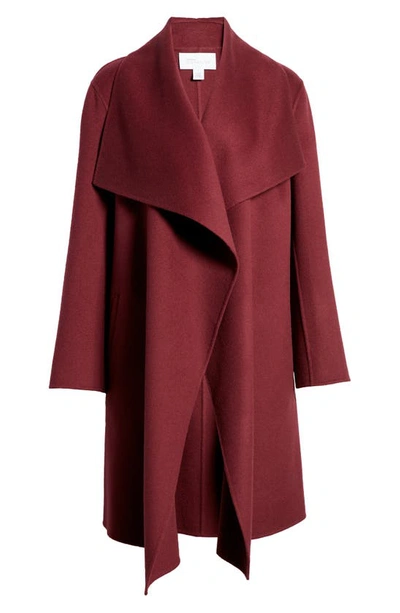 Nordstrom Signature Cascade Collar Double Face Wool & Cashmere Coat In Burgundy Tannin