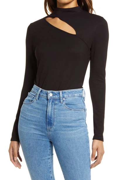 Halogenr Cutout Mock Neck Knit Top In Black